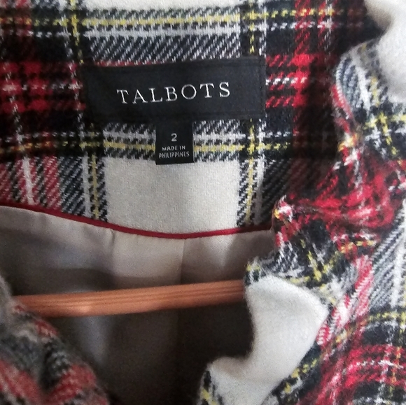 Talbots Wool and Polyester size 2 red and white plaid button jacket - Picture 3 of 5